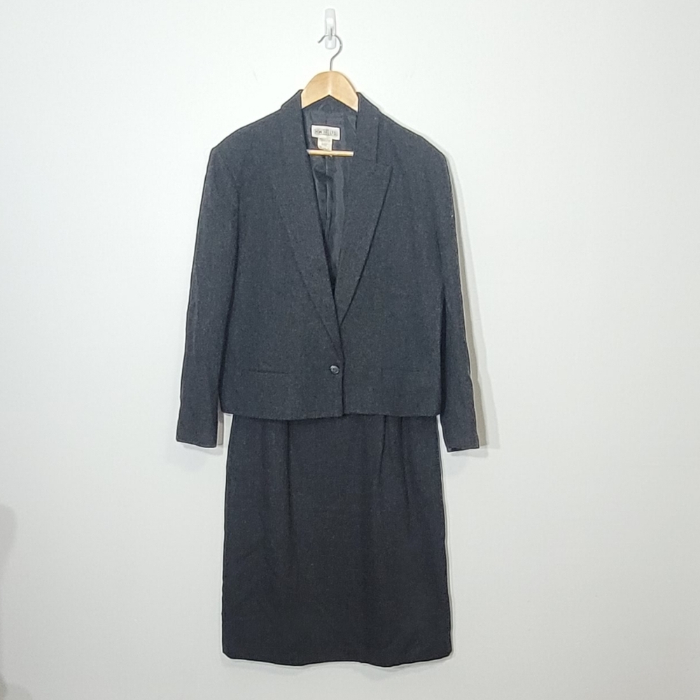 H.W Vintage Classic Charcoal Women's Skirt Suit Set Business Professional Sz 16